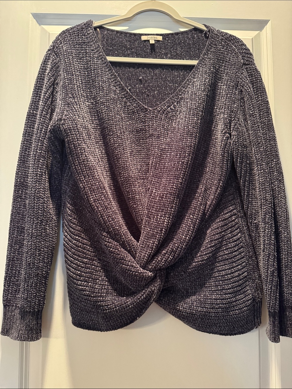 JODIFL Charcoal Twist-Front V-Neck Sweater